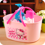 韩国版hello Kitty洗漱浴筐 镂空洗澡收纳 塑料沐浴室篮 手提拎蓝