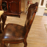 欧式家具复古餐椅 实木雕花书桌椅 美式古典无扶手餐椅 真皮书椅A