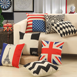 个性印花沙发抱枕套 复古英伦国旗靠垫含芯 汽车靠枕