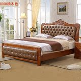 现代中式实木床1.8米双人床简约真皮软靠床 橡木实木高箱储物床