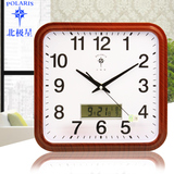 北极星14寸钟表长方形简约创意客厅石英钟现代日历挂钟夜光时钟表