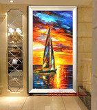 欧式油画手绘风景 一帆风顺 客厅卧室餐厅帆船海景定制家居装饰画