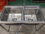 简易不锈钢双槽、圆管落地支架水槽、洗菜池 洗手盆