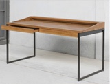 北欧书桌双人电脑简易桌办公桌写字台实木台式桌家用带书架1.2米