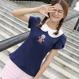 韩裳热风娃娃领少女短袖T恤 2016新款韩版初高中学生纯棉夏装修身