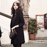 2016春装新韩版女装修身中长款小西服女士 黑色休闲小西装女外套