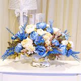 蓝色靓丽欧式仿真插花绢花假花客厅餐桌室内卧室成品花卉套装摆设