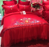 多喜爱婚庆六件套 大红色喜玫瑰结婚床上用品1.8米薄纱6套件 如意