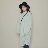 韩国代购2016JAN新春季女装宽松纯色加绒休闲长裙立领长袖连衣裙