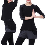 韩国运动瑜伽服七分袖套装新款时尚简约修身显瘦紧身健身服两件套