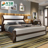 现代新中式实木床简约北欧床白色床1.8米双人大床1.5高箱储物婚床
