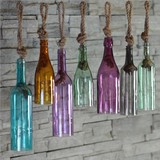地中海玻璃瓶漂流瓶墙面装饰背景渔网搭配装饰玻璃风铃创意搭配