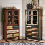 美式乡村简约复古书柜带斗两门实木欧式酒柜厨房多功能玻璃门厅柜