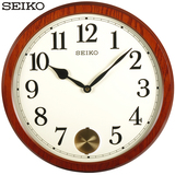14英寸SEIKO精工欧式挂钟静音客厅办公室实木平摆创意挂表