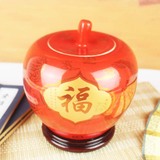 中国红花瓶 景德镇陶瓷摆件 客厅创意小号苹果 龙凤陶瓷罐子 特价