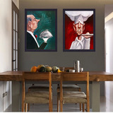 餐厅装饰画单幅欧式创意简约厨房挂画壁画抽象复古厨师饭店有框画