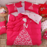 被套夏季新款粉红色婚庆四件套床上用品床单床笠款1.5 1.8m纯棉