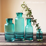 清新简约透明蓝色玻璃花瓶美式乡村插花瓶水培植物瓶