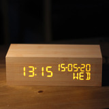 经典复古木质LED电子钟 创意闹钟时尚床头钟静音夜光时钟可调亮度