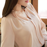 Q．C．T2016春秋装新款女式衬衫韩版优雅宽松长袖显瘦雪纺衫