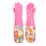 正品莱保乐 花袖加宽保暖塑胶手套乳胶手套家务清洁手套加绒加厚