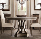 新款特价 法式乡村实木家具 美式欧式复古做旧橡木圆餐桌 可定制