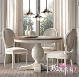 美式乡村实木餐桌椅组合白色做旧圆桌法式复古别墅酒店家具餐桌椅