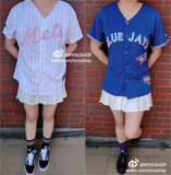 反季清仓5折 外贸原单MLB出口美国 原宿软妹棒球服 球衣开衫短袖