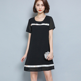 夏季韩版黑色雪纺连衣裙 外贸大码女装宽松直筒裙子 显瘦A型中裙