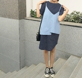 夏季女装韩版小清新棉麻小吊带+波点宽松中长款t恤两件套学生套装