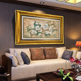 欧美式客厅沙发背景实木风水装饰画新中式餐厅玄关过道挂画发财鹿