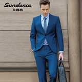 圣得西2015秋冬青年男士商务正装西装套装石油蓝修身西服专柜同款