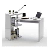卧室小书桌 转角旋转书桌 书架组合 时尚简约白色钢琴烤漆电脑桌