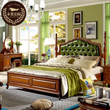 高箱储物美式真皮床橡木实木双人床1.8欧式油蜡皮床卧室成套家具