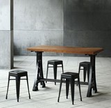 16 实木桌椅子铁艺长方形桌复古组合西餐厅高档桌子时尚餐桌子