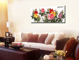 diy数字油画包邮特价手绘客厅大幅花卉装饰画 60*150 花开富贵
