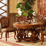 欧式大理石餐桌椅组合 美式实木餐台带转盘 1.3米圆餐桌橡木饭桌