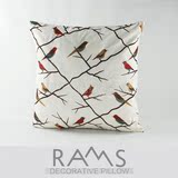 RAMS美式乡村儿童样板房沙发床靠背 可爱全棉小鸟刺绣花靠垫抱枕