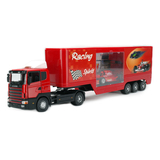 俊基1:43货柜运输车模型 赛车专用运输车合金模型玩具 箱式货车