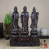 越南沉香木雕西方三圣佛像摆件木质工艺品礼品 观音菩萨 阿弥陀佛