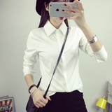 2016新款休闲白衬衫女学生长袖修身雪纺衬衣立领纯色开衫韩版正装