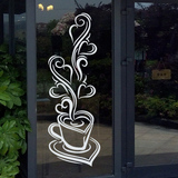 爱心咖啡杯子餐厅奶茶店蛋糕店玻璃门橱窗装饰墙贴纸贴画双面贴纸
