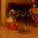 包邮家居饰品创意简约LED小台灯USB卡通植物3D捕梦小夜灯礼物摆件