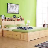 中式松木床 全实木床1.8米双人床1.5书架储物床1.2单人床儿童木床
