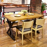 美式简约复古铁艺实木餐桌小户型饭桌休闲咖啡厅酒吧桌长方形餐台