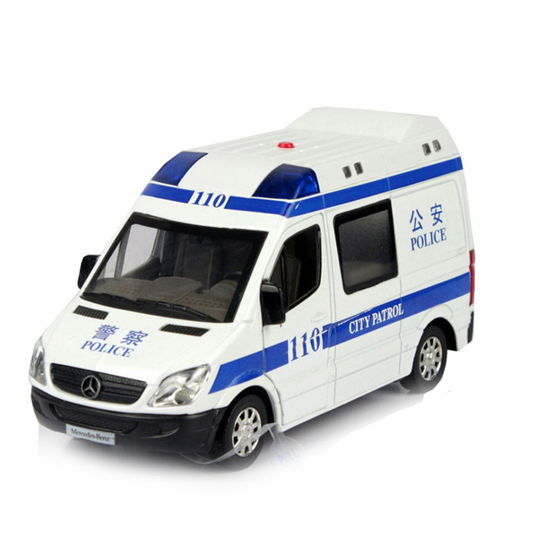 合金玩具车 奔驰110警车 120救护车 合金车模型 声光回力开门
