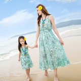 亲子装夏装2016新款母女装连衣裙海边度假装女童休闲裙子家庭装