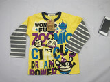 日本潮牌原单ZOOMIC童装男女童假两件套可爱长袖T恤 拼接卡通字母