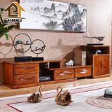 水曲柳实木电视柜组合现代中式简约高低柜抽屉储物全实木客厅家具