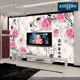 中式玫瑰花纹花卉壁纸 卧室沙发客厅电视背景墙纸 3D立体大型壁画